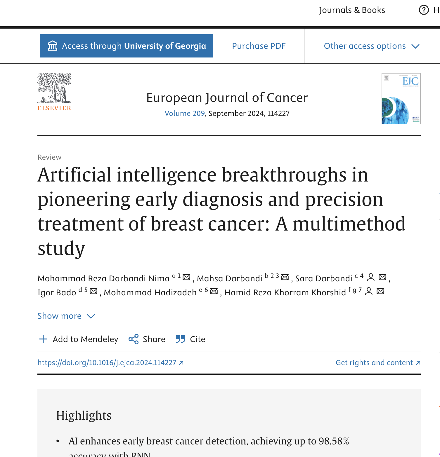 European Journal of Cancer publication image for AI breast cancer multimethod study
