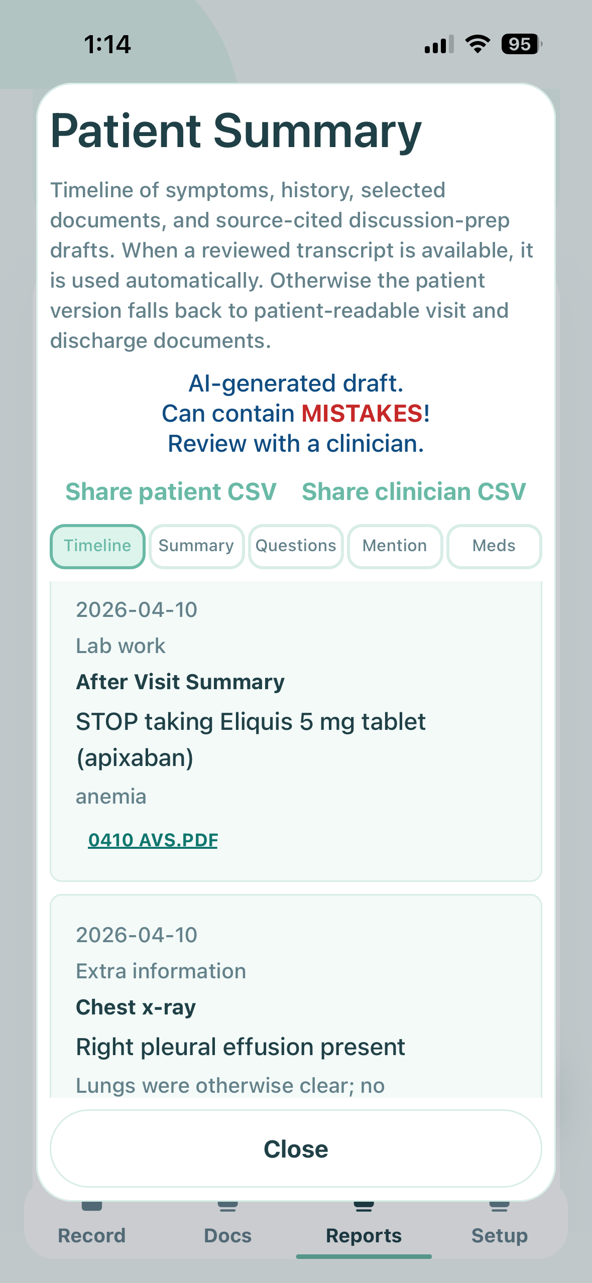 Patient Co-Pilot patient summary screen