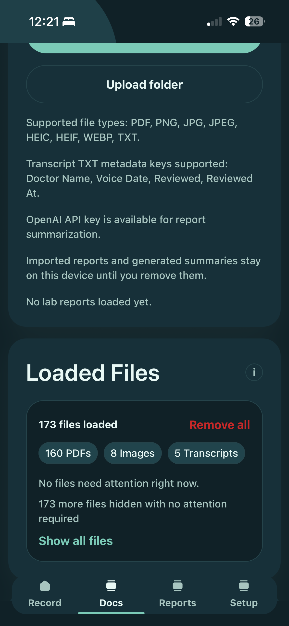 Patient Co-Pilot docs upload screen